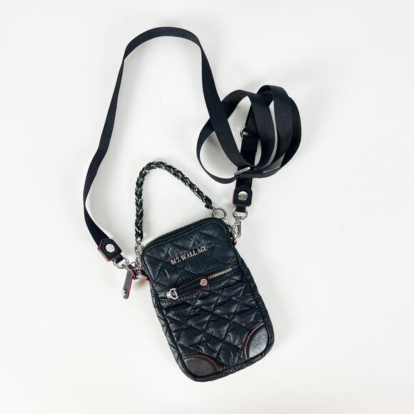 MZ Wallace Micro Crosby Crossbody Shoulder Quilted Nylon Solid Black Bag Purse - Picture 1 of 7